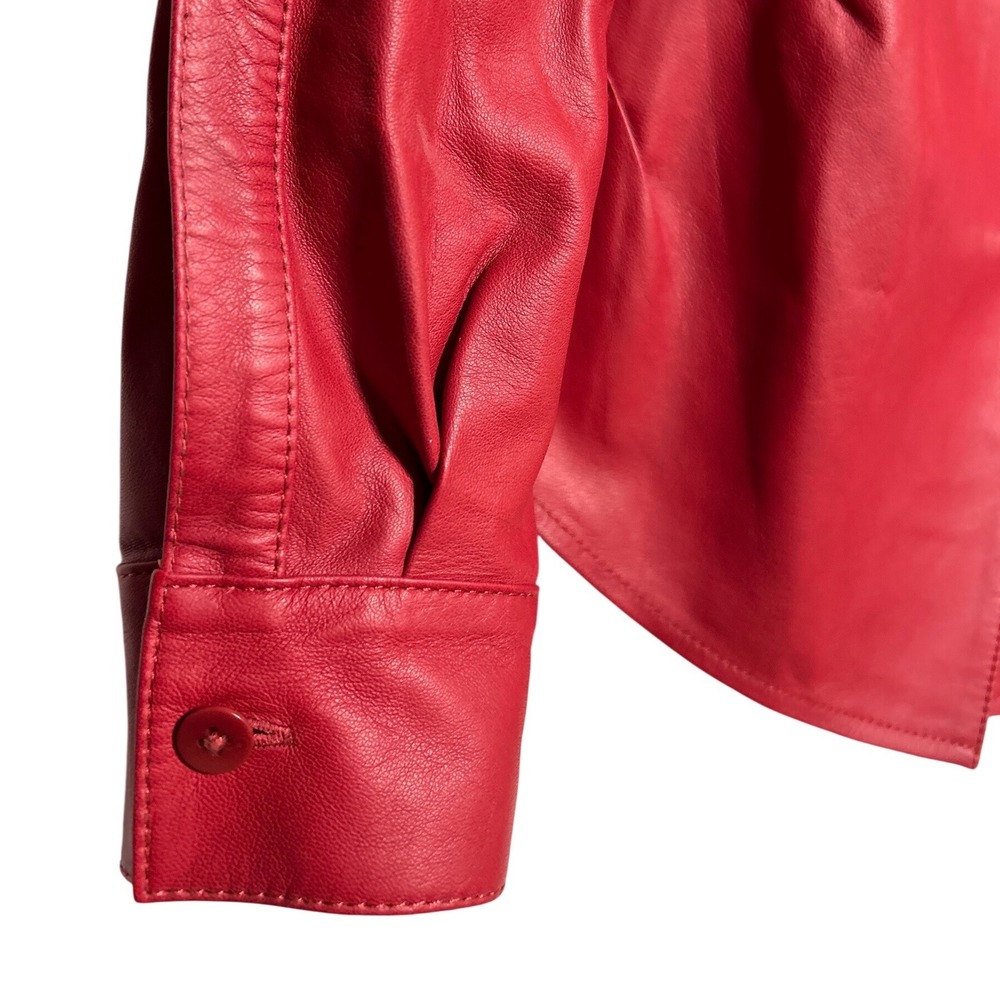 Lafayette 148 New‎ York Lambskin Leather Button Up Shacket Red Women's Size 8 - Picture 6 of 11